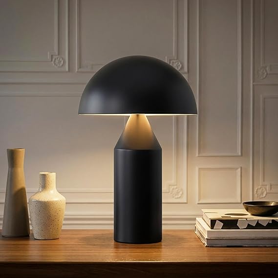 Brightech Venus Glass - 14" Contemporary Table Lamp with Glass Shade and Body - Unique Mushroom Table Lamp - Dimmable LED Light Bulbs for Bedroom Reading, Great Décor for Living Rooms, Offices