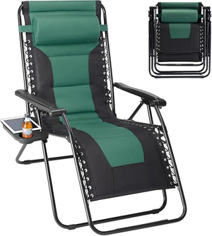 Zero Gravity Outdoor Lounge Chair Set of 2 with Cup Holder & Adjustable Pillow