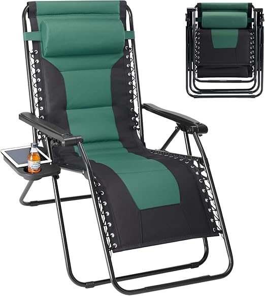 Zero Gravity Outdoor Lounge Chair Set of 2 with Cup Holder & Adjustable Pillow