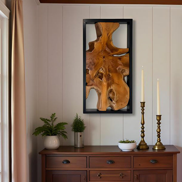 Teak Wood Wall Art Decor – Rustic Farmhouse Wooden Wall Hanging