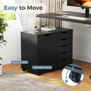 5-Drawer File Cabinet with Wheels & Printer Stand