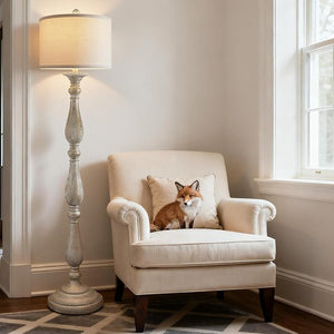 Vintage Resin Floor Lamp with Linen Shade