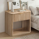 Fluted Nightstand Set of 2 with Faux Marble Top, Drawer & Open Shelf
