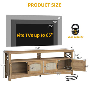 Farmhouse TV Stand with LED Lights & Storage – Fits TVs up to 65 Inch