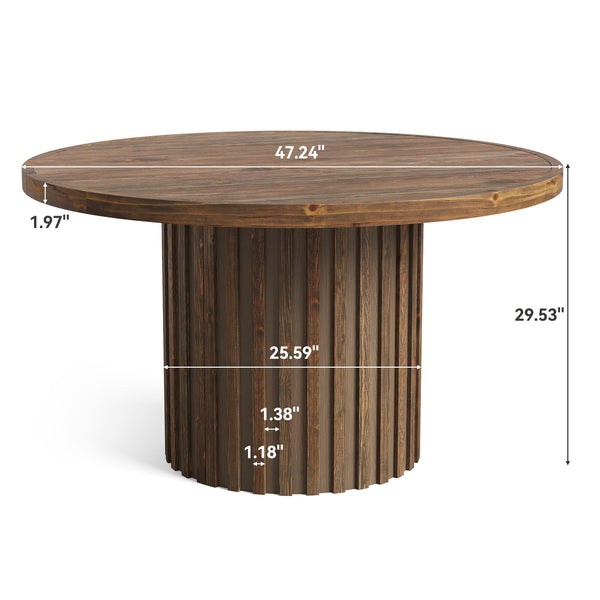 47" Round Solid Wood Dining Table – Farmhouse Pedestal Base