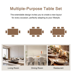 Extendable Dining Table Set with 6 Stools, Metal Frame & MDF, 63"
