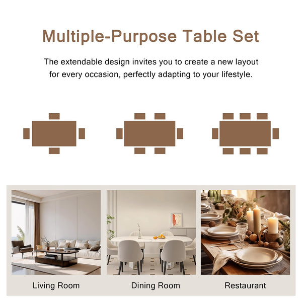 Extendable Dining Table Set with 6 Stools, Metal Frame & MDF, 63"