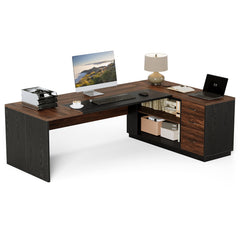 L-Shaped Executive Desk with File Cabinet and Drawers – 78.7 Inch Home Office Workstation