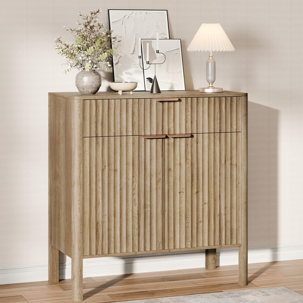 Fluted Buffet Cabinet with Storage – Modern Sideboard with Doors, Drawer & Wood Console