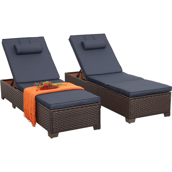 Outdoor Chaise Lounge Set of 2 – Adjustable Wicker Pool Loungers