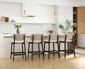 Counter Height Bar Stools with Backs — Farmhouse Linen Upholstered, Grey (Set Options)