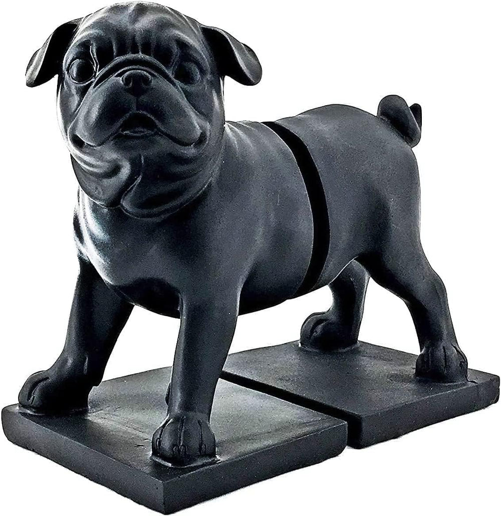 Pug Bookends – Black Resin, Heavy Duty, Set of 2