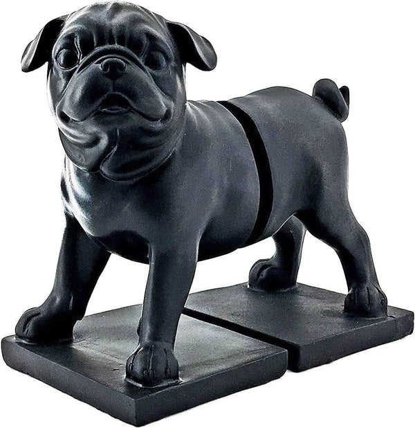 Pug Bookends – Black Resin, Heavy Duty, Set of 2