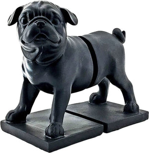 Pug Bookends – Black Resin, Heavy Duty, Set of 2