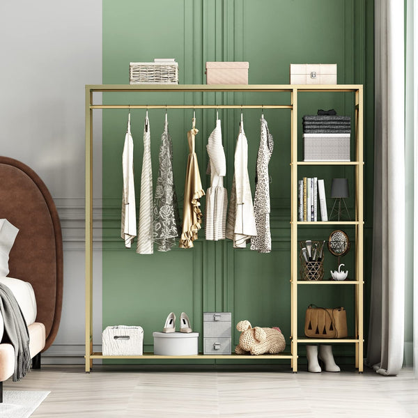 Gold Freestanding Clothing Rack with Shelves