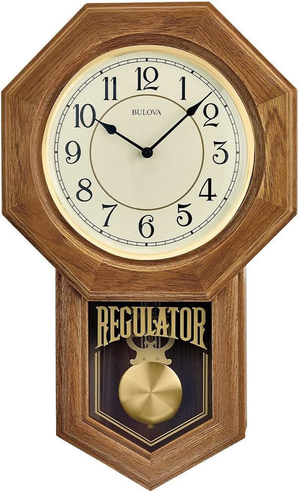 Pendulum Mantel Clock with Chime | Golden Oak Finish | Quartz Movement