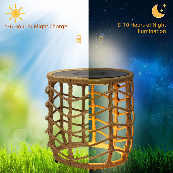 Boho Solar Nesting Side Tables with Built-In Lights Set of 2