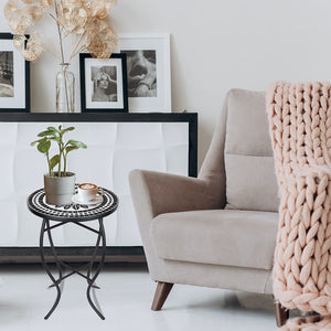Round Mosaic Outdoor Side Table with Metal Frame