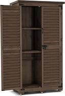 Outdoor Wood Storage Cabinet with Lockable Doors – 63 Inch Vertical Garden Shed
