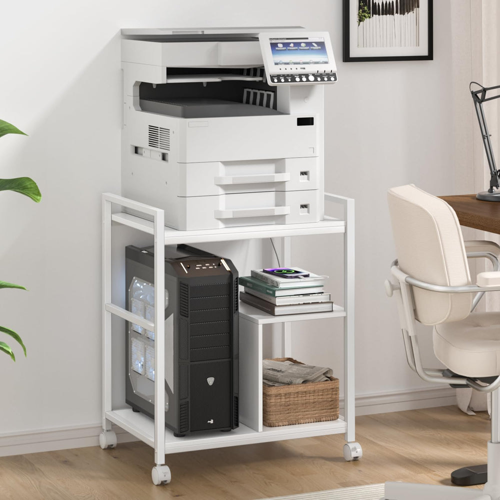 3-Tier Printer Stand with Charging Station & Lockable Wheels