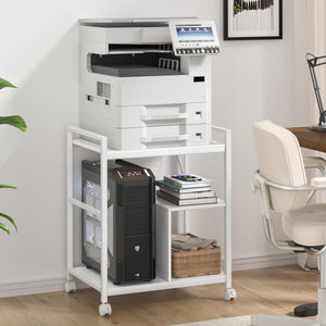 3-Tier Printer Stand with Charging Station & Lockable Wheels