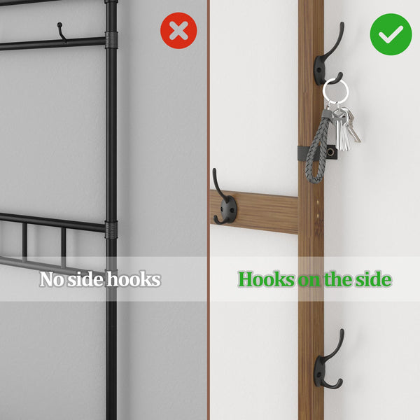 Bamboo Hall Tree with Bench, Shoe Storage & 14 Coat Hooks