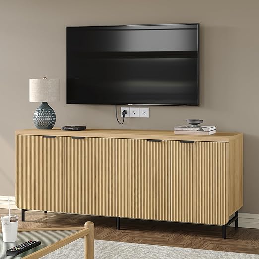 66.2" Fluted Buffet Cabinet with 4 Doors & Shelves