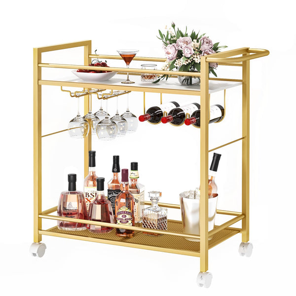2-Tier Rolling Bar Cart with Wine Rack