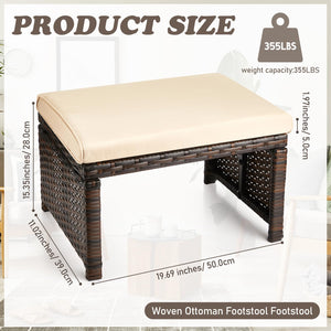 2-Pc Outdoor Rattan Ottoman Set with Removable Cushions