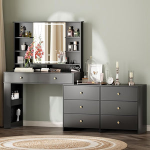 Makeup Vanity Desk with Mirror, Lights & 8 Drawers