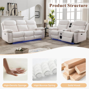 Power Reclining Sofa Set with LED & Speakers