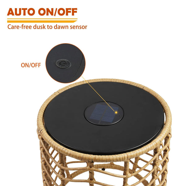 Boho Solar Nesting Side Tables with Built-In Lights Set of 2