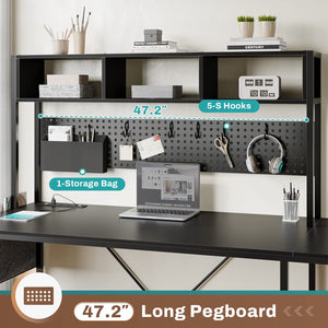 L-Shaped Gaming & Home Office Desk with Power Outlet, LED Lights & Pegboard