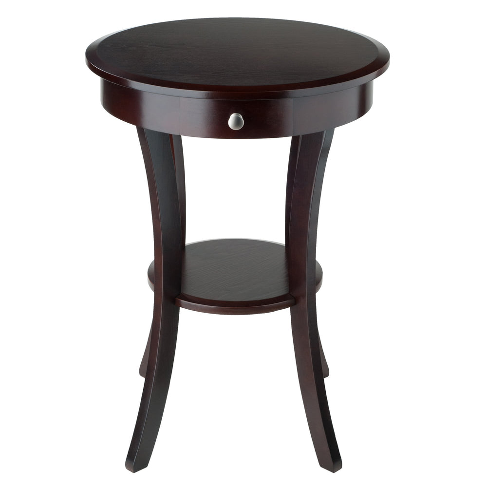 Round Wood Accent Table with Drawer and Shelf