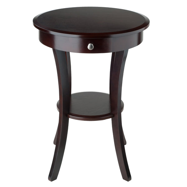 Round Wood Accent Table with Drawer and Shelf