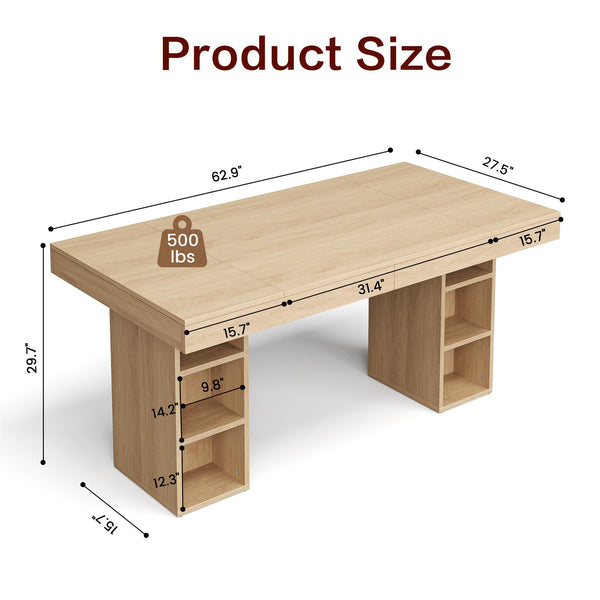 Executive Desk with Cabinet Storage & Metal Frame