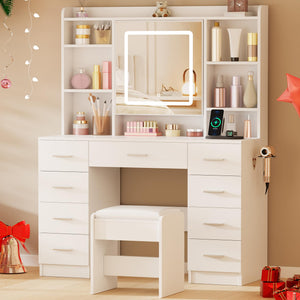 Lighted Makeup Vanity Desk with Mirror, Drawers & Storage