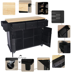 Rolling Kitchen Island with Storage & 3 Drawers