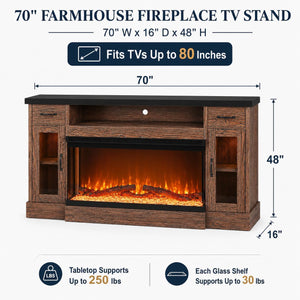 70" Electric Fireplace TV Stand with 3-Sided Glass