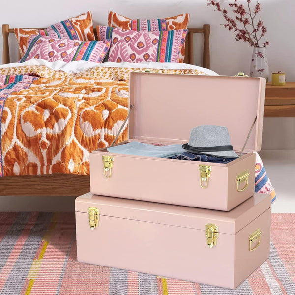 Metal Storage Trunk Set of 2 with Locking Clasps