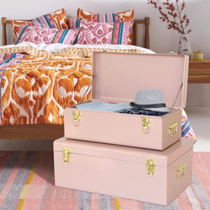 Metal Storage Trunk Set of 2 with Locking Clasps