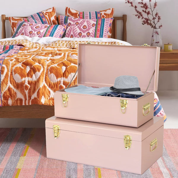 Metal Storage Trunk Set of 2 with Locking Clasps
