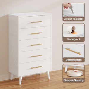Tall Dresser with 5 Drawers – White