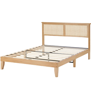 Rattan Platform Bed Frame with LED Lights & Storage