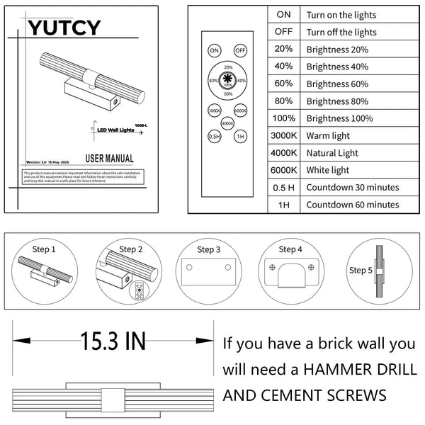 Rechargeable LED Wall Sconces Set of 2 with Remote Control