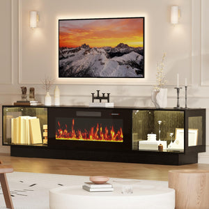 80" Fireplace TV Stand with RGB LED & Glass Doors