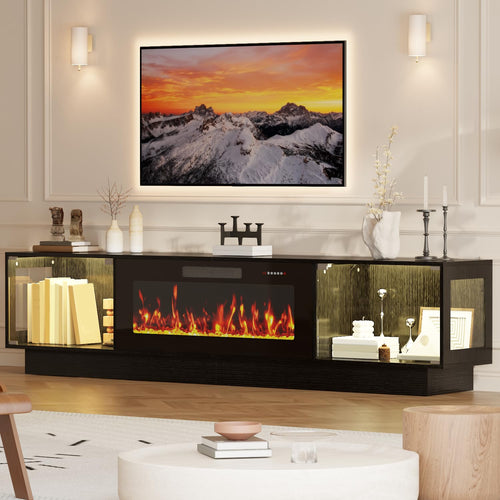 80" Fireplace TV Stand with RGB LED & Glass Doors