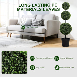 4FT Triple Ball Boxwood Topiary Set of 2