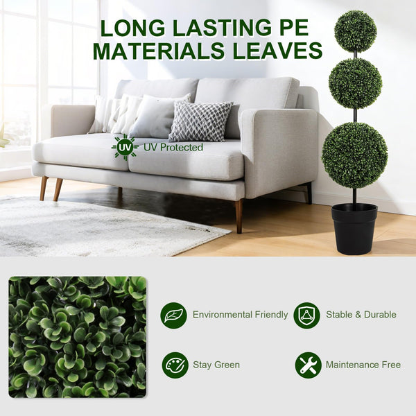 4FT Triple Ball Boxwood Topiary Set of 2