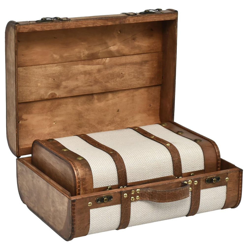 Vintage Wooden Suitcase Set – Decorative Storage Trunks, 2 Sizes
